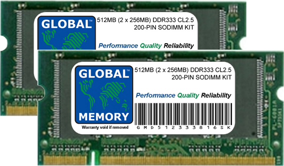 512MB (2 x 256MB) DDR 333MHz PC2700 200-PIN SODIMM MEMORY RAM KIT FOR TOSHIBA LAPTOPS/NOTEBOOKS